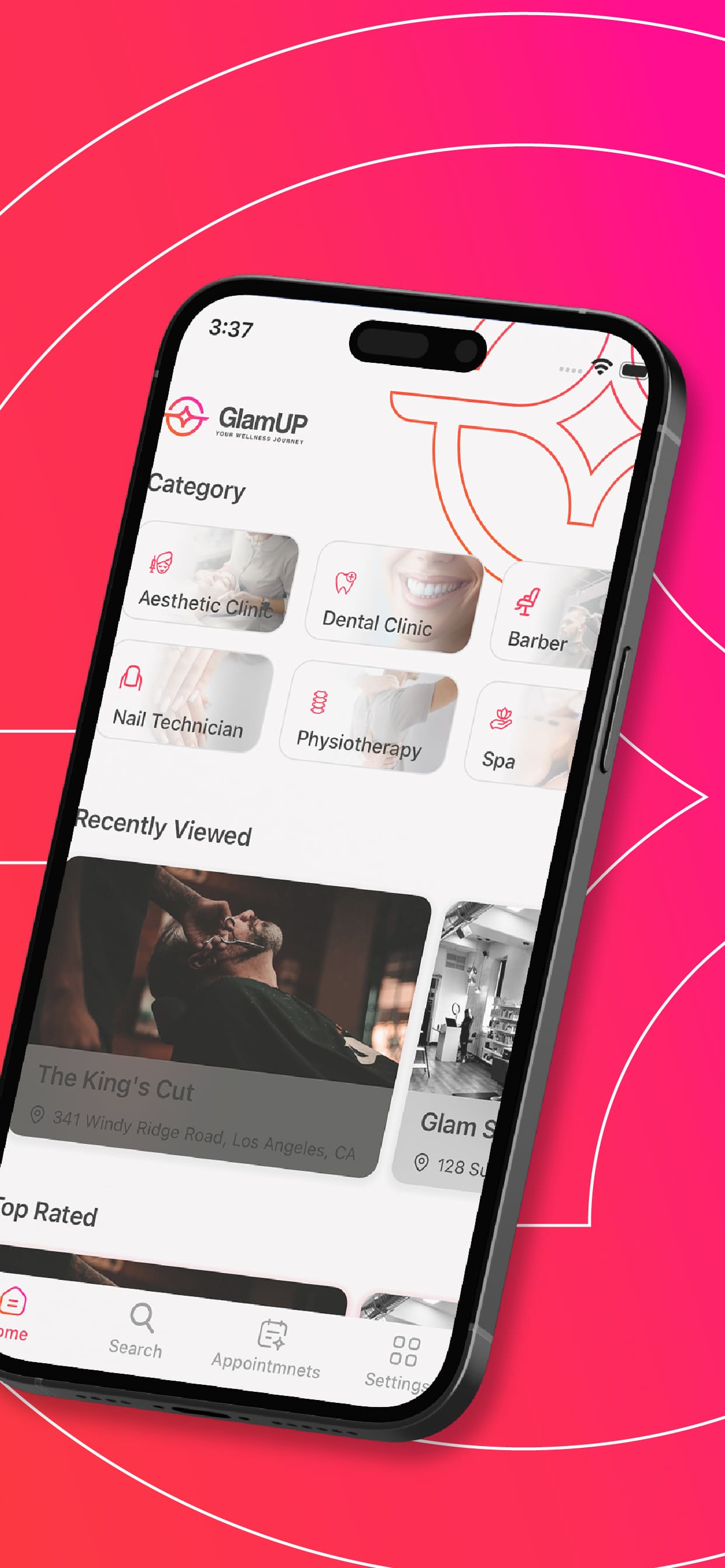 GlamUP client app: booking a beauty appointment in a few taps